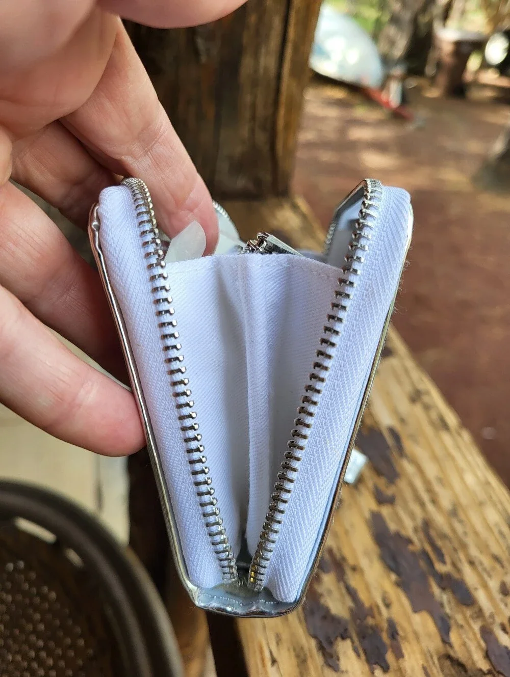 Swarovski Silver Metallic Mirror Finish, Crystals Embellished Zip Around Wallet.